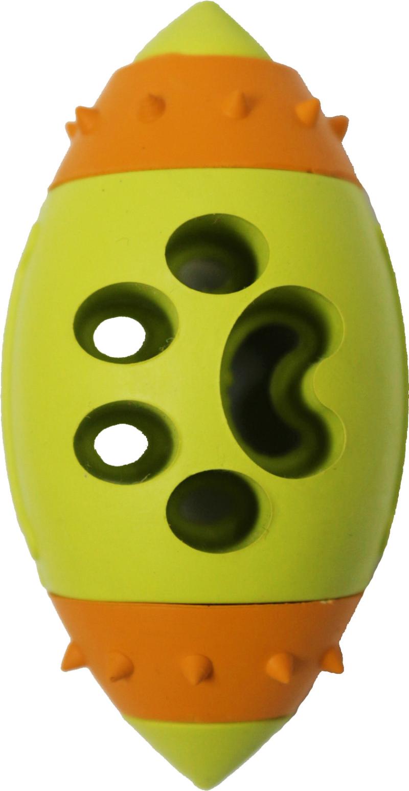 Misoko dog toy, rugby ball with paw, rubber, green and orange