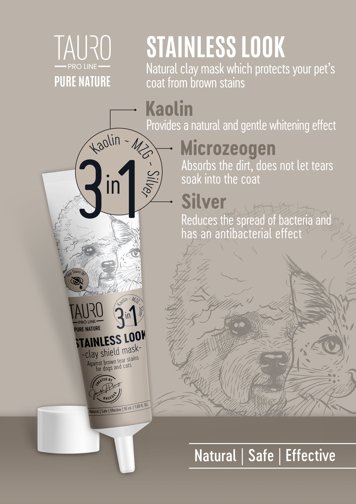 Natural Clay Tear Stain Remover Mask for Dogs & Cats