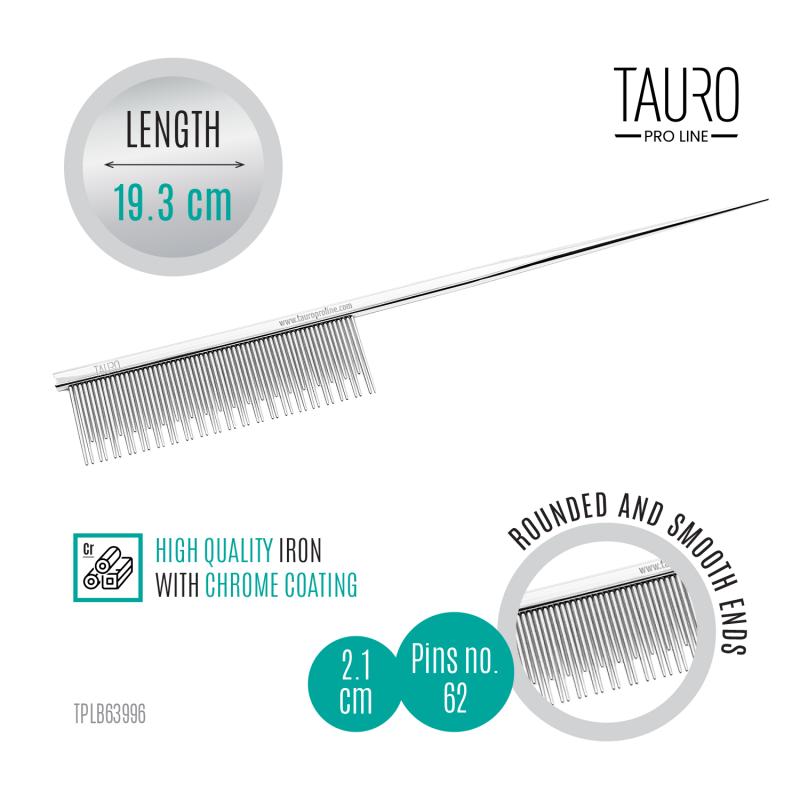 Tauro Pro Line Comb, metallic, double teeth, with a tail