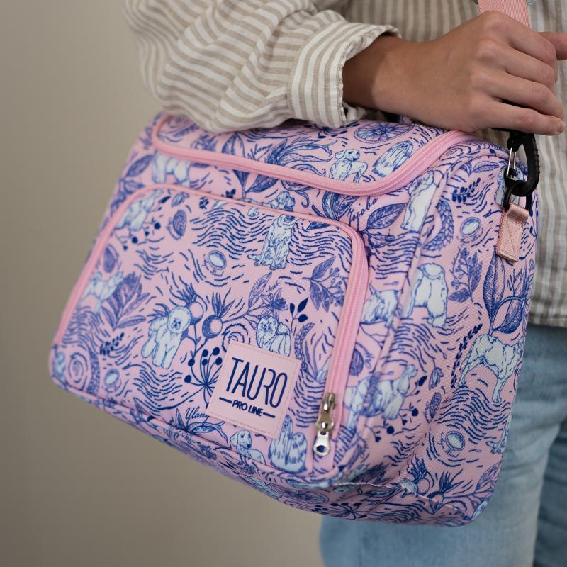 Tauro Pro Line grooming bag, universal, with adjustable handle, customized design, pink