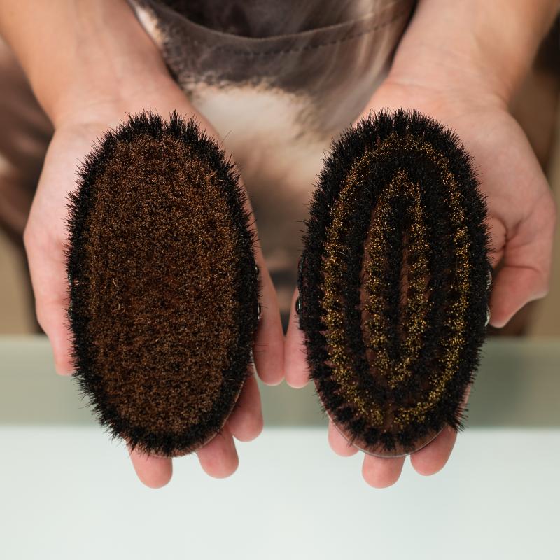 Tauro Pro Line Massage brush, pear wood, horse hair bristles, light brown, oval shape, 5.3x2.8 in