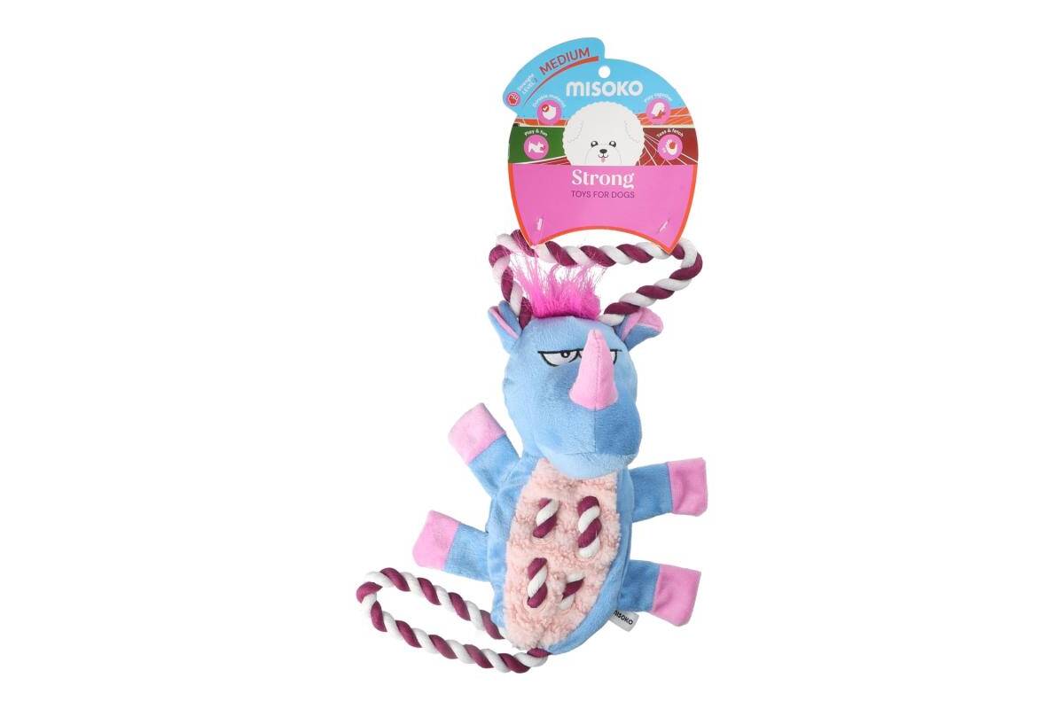 Plush Dog Toy with Rope – Rhinoceros - Kika USA SuperiorCare.Pet