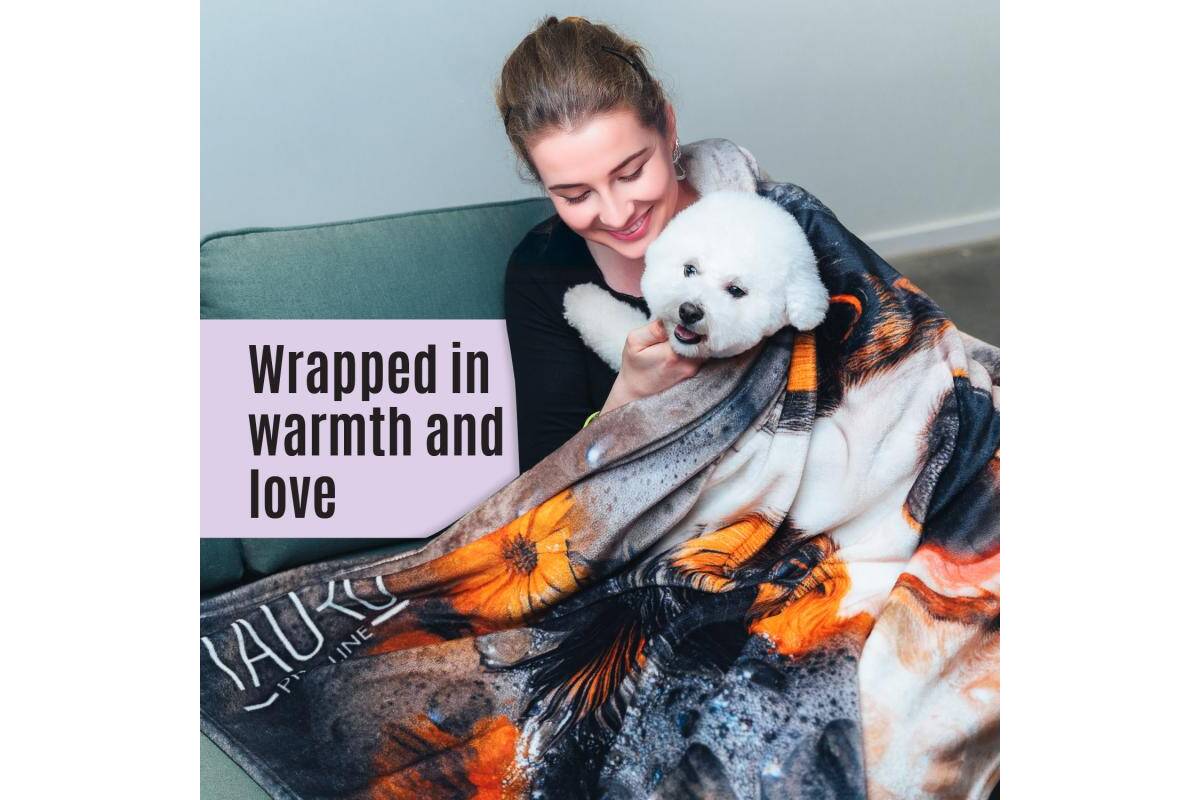 Soft blanket with an Australian shepherd