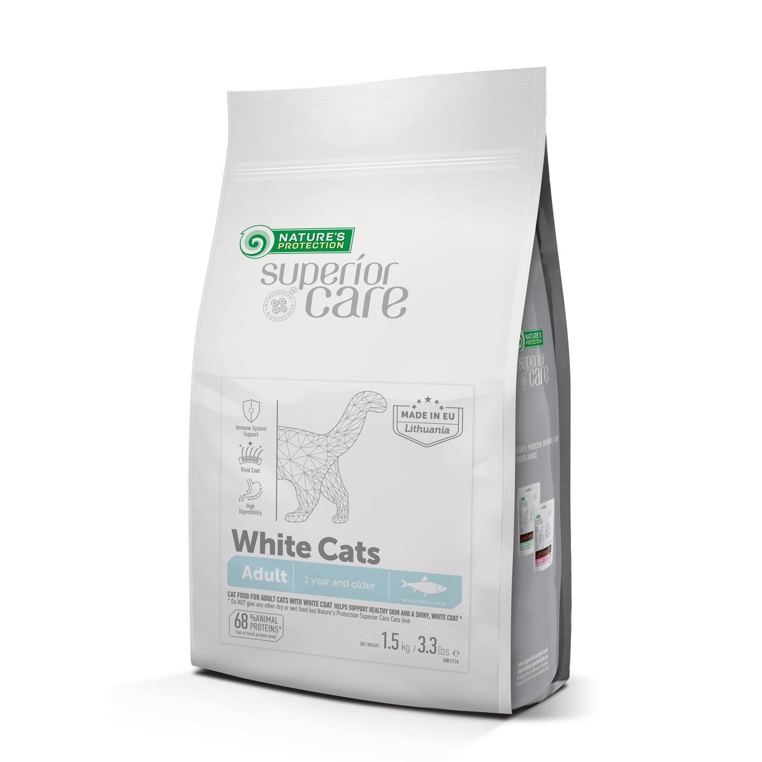 Adult Light Coat Cats Dry Food with Herring – For All Breeds