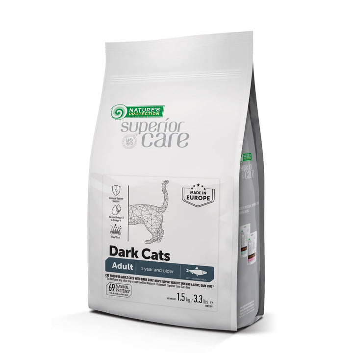 Nature's Protection Superior Care Dark Cats Grain-Free Dry Food For Adult All Breeds Dark Coated Cats, Herring - SuperiorCare.Pet