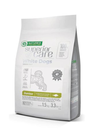 Nature's Protection Superior Care White Dogs Grain-Free Dry Dog Food For Junior All Breeds Light Coated Dogs, Salmon - SuperiorCare.Pet