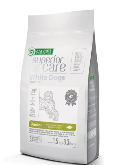 Nature's Protection Superior Care White Dogs Grain-Free Dry Dog Food For Junior Small and Mini Breeds Light Coated Dogs, White Fish - SuperiorCare.Pet