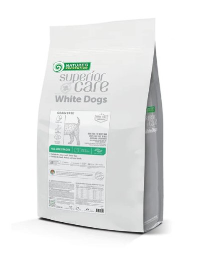 Nature's Protection Superior Care White Dogs Grain Free White Fish All Sizes and Life Stages, dry grain free pet food with white fish for dogs of all sizes and life stages with white coat - SuperiorCare.Pet