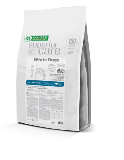 Nature's Protection Superior Care White Dogs White Fish All Sizes and Life Stages, dry pet food with white fish for dogs of all sizes and life stages with white coat - SuperiorCare.Pet