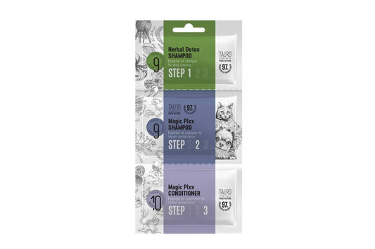 Tauro Pro Line Pure Nature Herbal Detox + Magic - Plex sample set for dogs and cats, dog and cat shampoo and conditioner sample set - Kika USA SuperiorCare.Pet