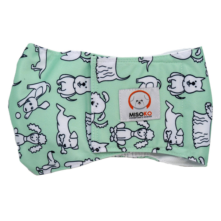 Misoko Washable, Size Adjustable, Puppy Training, High Absorbency Diaper for Male Dogs, with puppies, mint - SuperiorCare.Pet