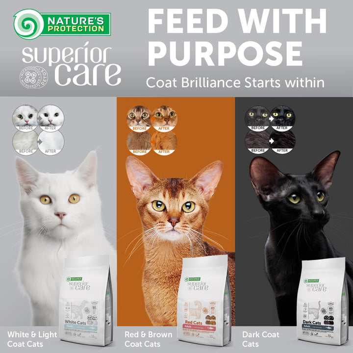 Nature's Protection Superior Care White Cats Grain Free Herring Adult All Breeds, dry grain free pet food with herring for adult all breed cats with white coat - SuperiorCare.Pet