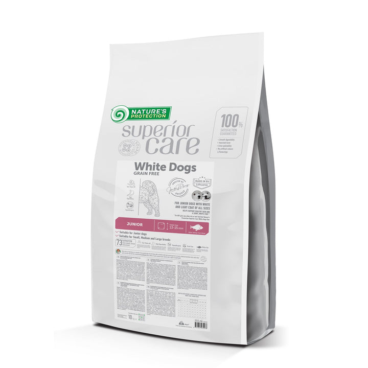 Nature's Protection Superior Care - White Dogs Grain Free White Fish Junior All Sizes, dry grain free pet food with white fish for growing dogs of all sizes with white coat - SuperiorCare.Pet