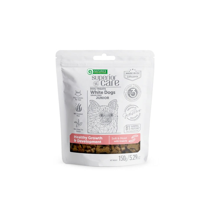 Nature's Protection Superior Care White Dogs is a premium insect food supplement specially formulated to support the healthy growth and development of all breeds of young white-coated dogs - SuperiorCare.Pet