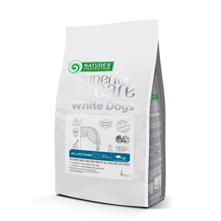Nature's Protection Superior Care - White Dogs White Fish All Sizes and Life Stages, dry pet food with white fish for dogs of all sizes and life stages with white coat - SuperiorCare.Pet