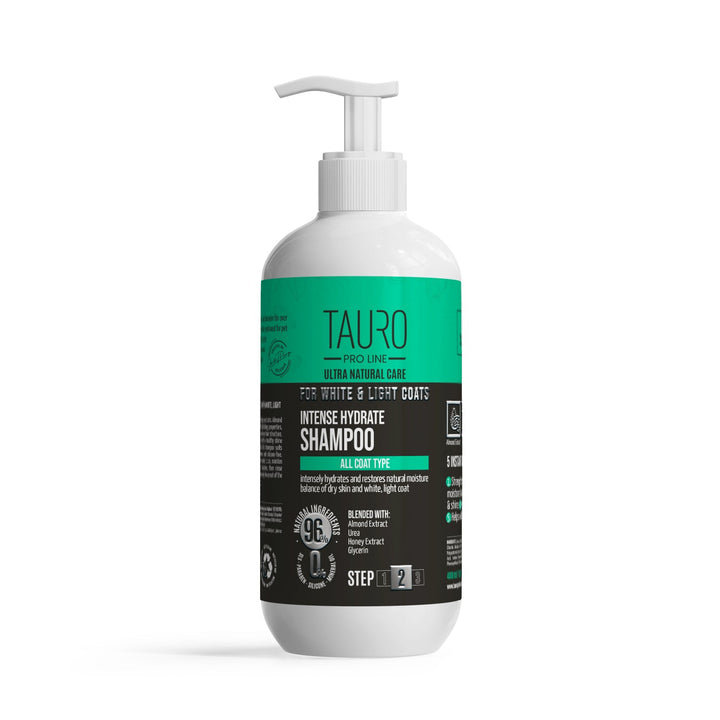 Tauro Pro Line Ultra Natural Care intense hydrate shampoo for dogs and cats with white, light coat and skin - SuperiorCare.Pet